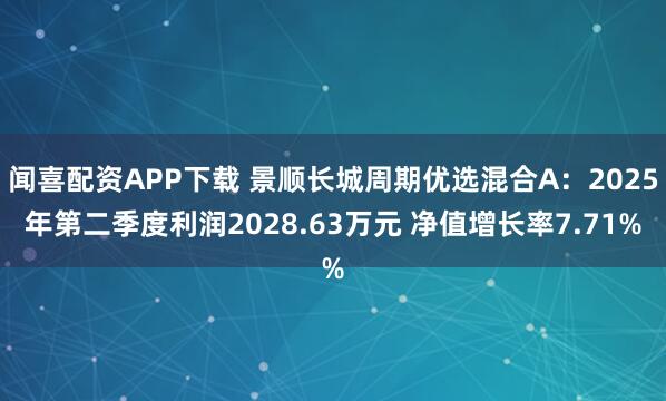 闻喜配资APP下载 景顺长城周期优选混合A：2025年第二季度利润2028.63万元 净值增长率7.71%