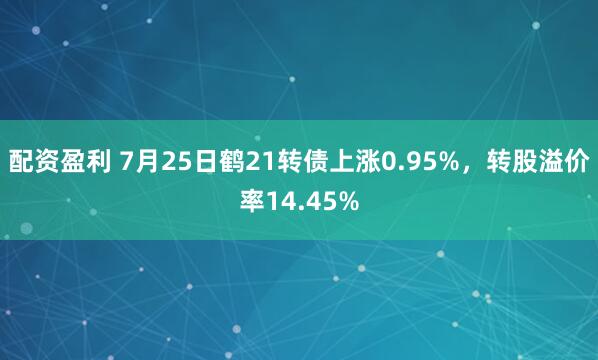 配资盈利 7月25日鹤21转债上涨0.95%，转股溢价率14.45%